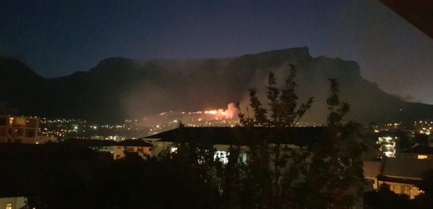 Table Mountain fire: Firefighters battle raging blaze fanned by strong wind