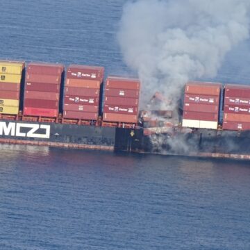 Crew members rescued as container ship burns off B.C. coast