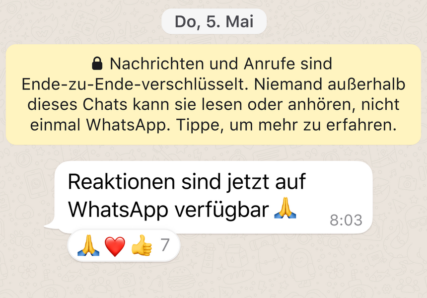Whatsapp schaltet Emoji-Reaktionen frei Whatsapp schaltet Emoji-Reaktionen frei