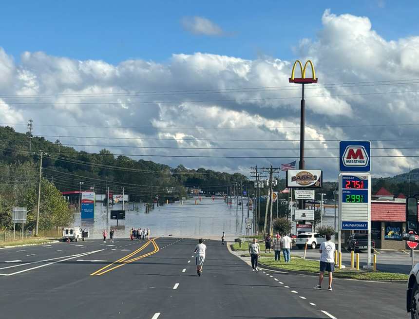 College football team stranded in buses on flooded interstate amid Hurricane Helene destruction