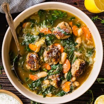 Tuscan White Bean Soup with Meatballs (High-Protein, High-Fiber)