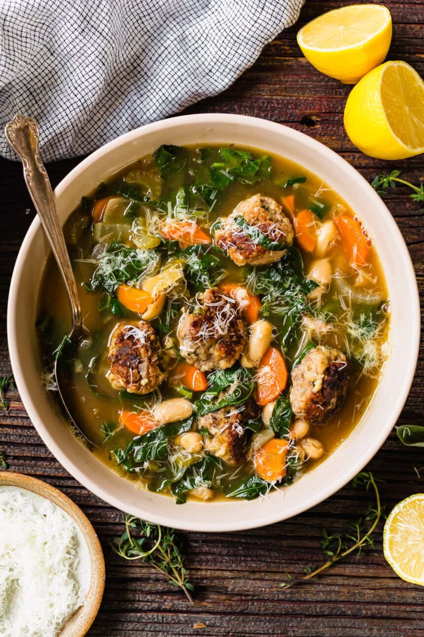 Tuscan White Bean Soup with Meatballs (High-Protein, High-Fiber)