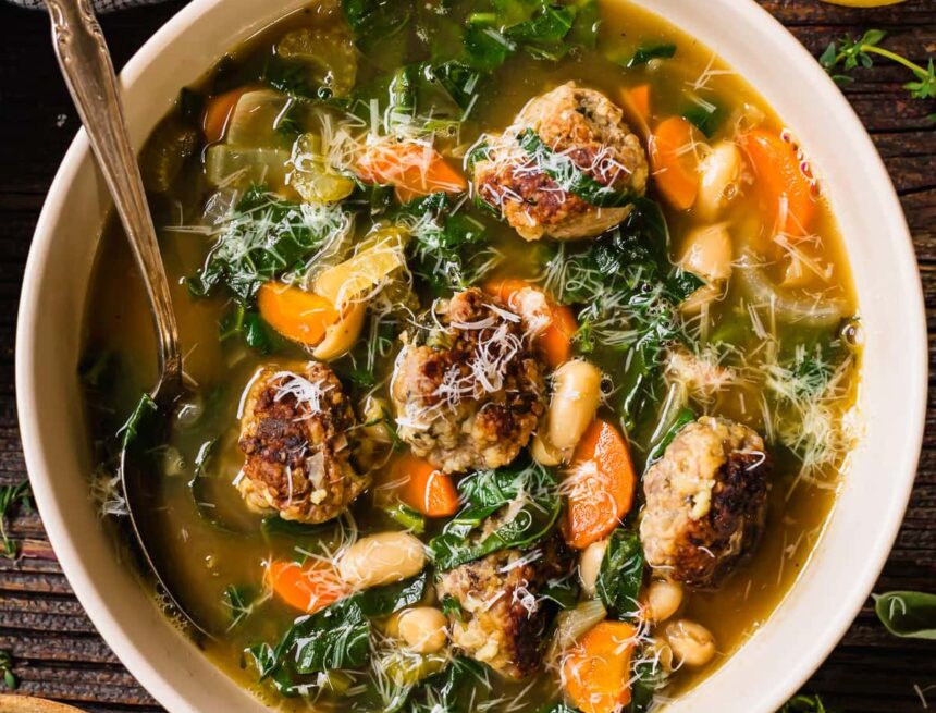 Tuscan White Bean Soup with Meatballs (High-Protein, High-Fiber)