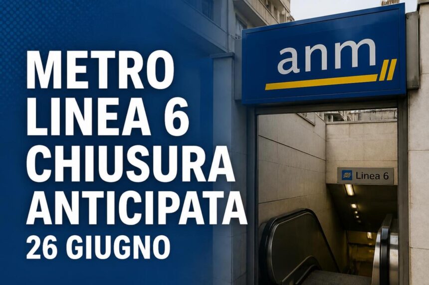 Metro Linea 6 Napoli chiude in anticipo venerdì 26 giugno
